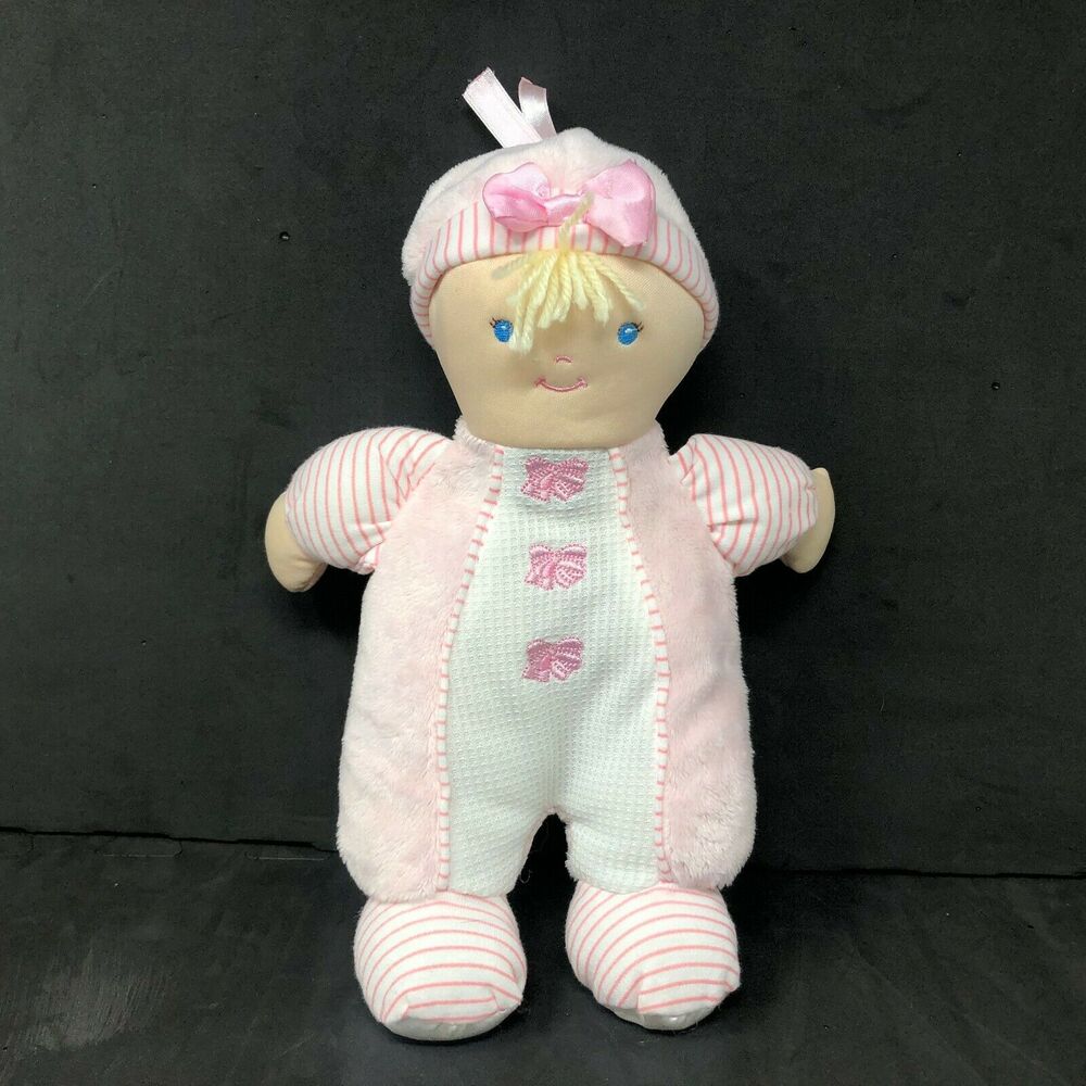 Kids Preferred Baby Doll Plush Lovey 11" Blonde Pink White Stripe Velour Thermal